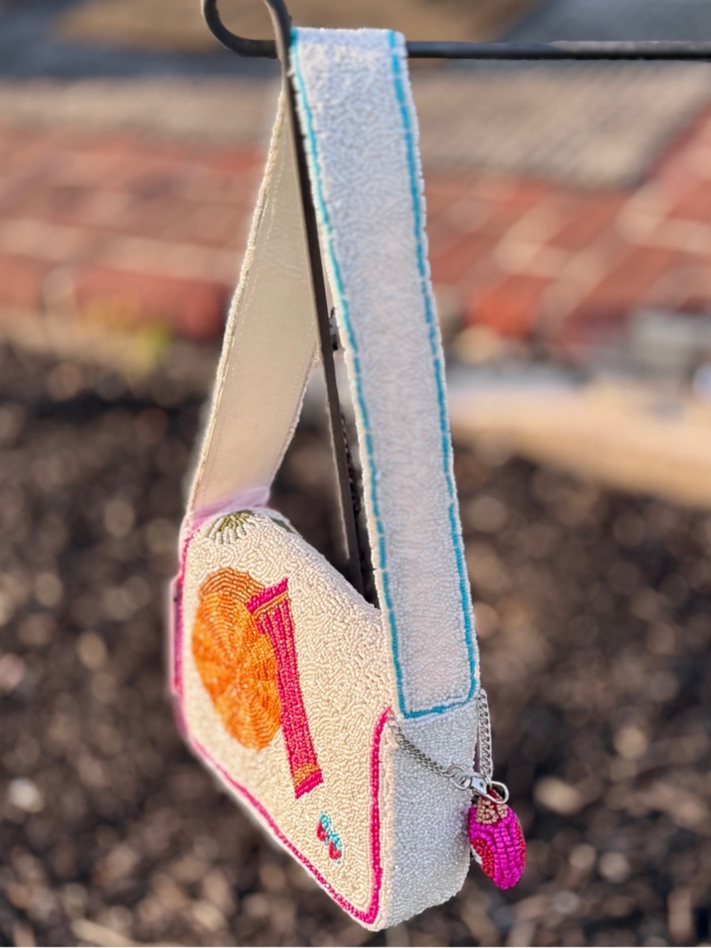 Coastal Beaded Shoulder Bag Crab Shell Beach Evil Eye Icons Matching Bag Charm - Picture 6 of 11